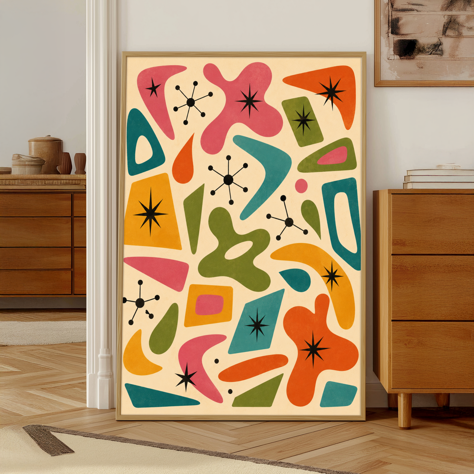 Mid Century Atomic Modern Print&i inspired by classic Atomic Age design. Featuring GEOMETRIC SHAPES and a retro mid century modern aesthetic, this artwork is designed