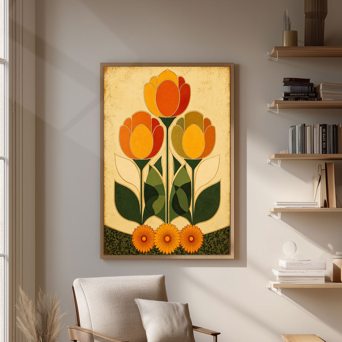 Mid Century Print Yellow Floral Wall Art