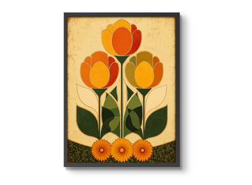 Mid Century Print Yellow Floral Wall Art