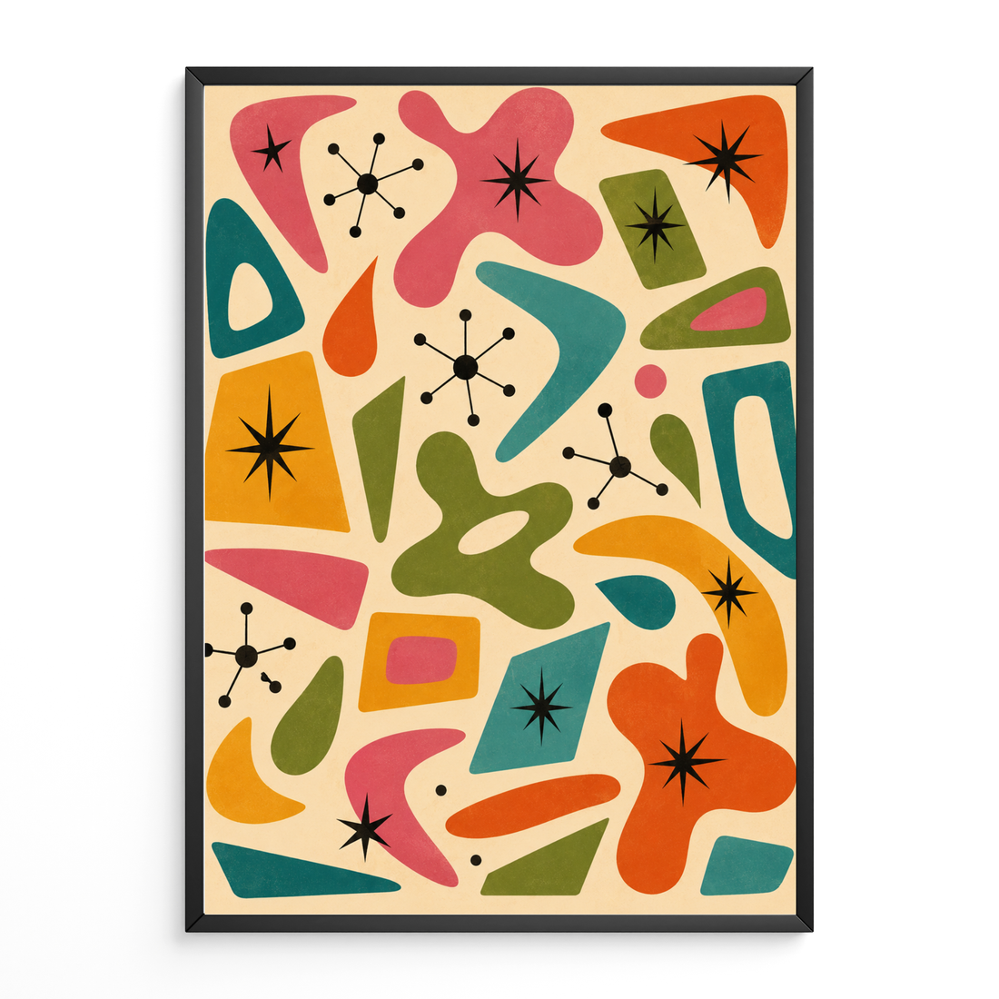 Mid century atomic boomerang modern print wall art inspired by Atomic Age design