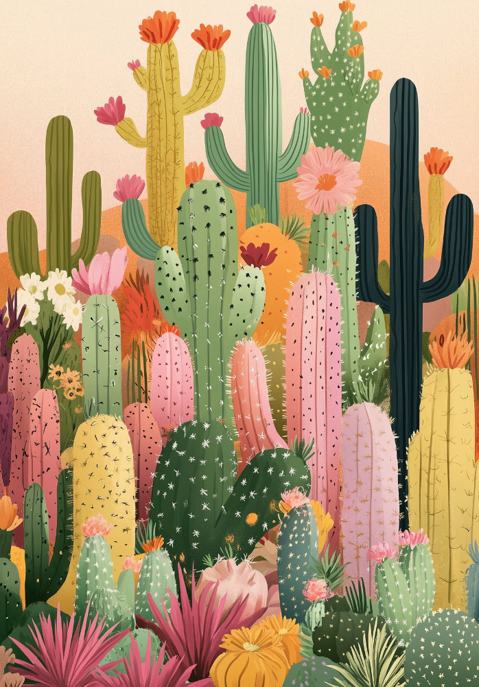 Cactus Botanical Print Colorful Desert Wall Art