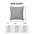 Gray pillow with size chart showing dimensions on a white background
