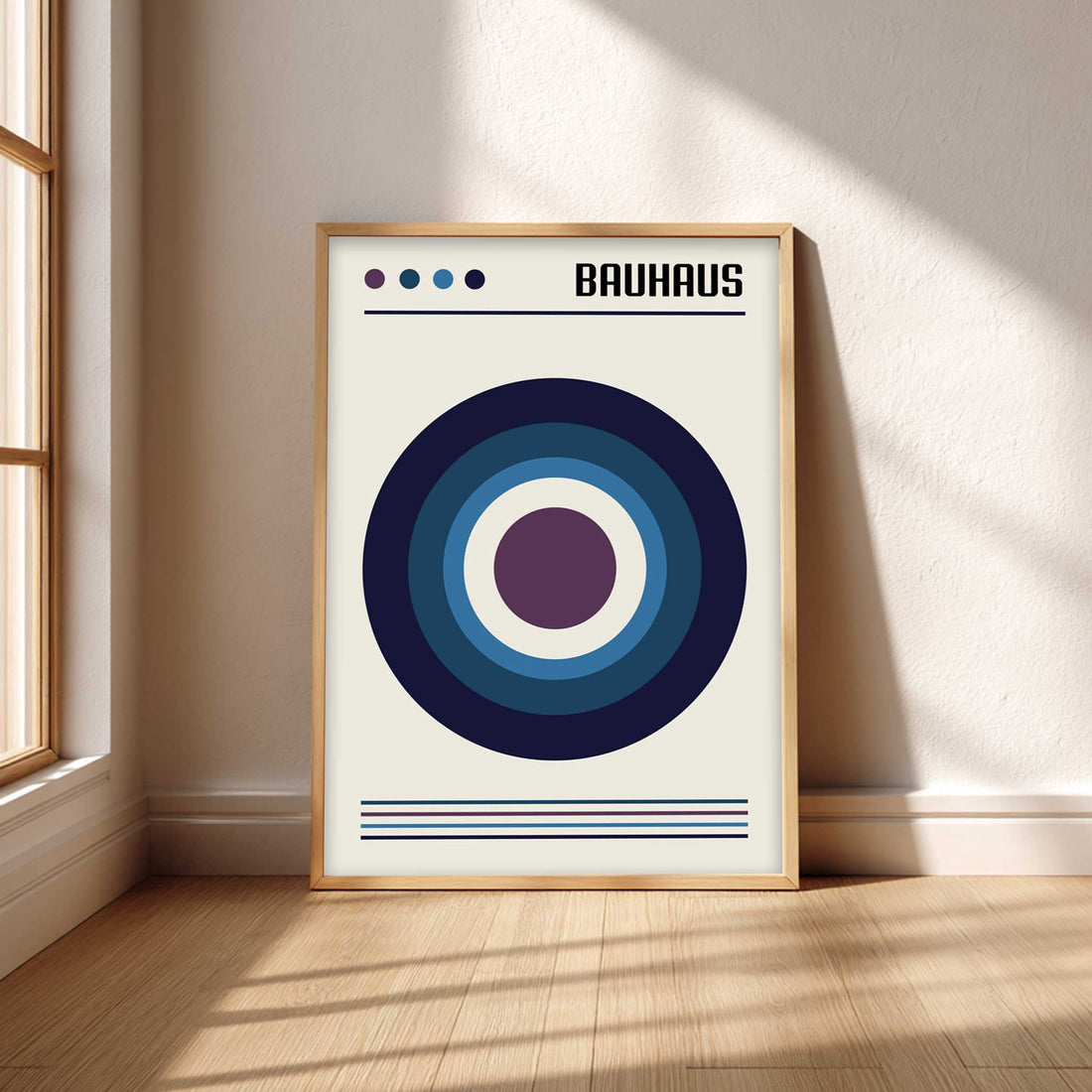 Bauhaus Blue Minimal Poster Geometric Print - bold circles in shades of blue
