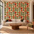 Mid Century Wall Paper - Orange & Green Retro Design. Retro Mid Century Wall Paper Seamless Floral PatternTransform your space with the timeless charm of Mid Century wallpaper, Vibrant Burnt Orange and Forest Green Abstract Pattern.