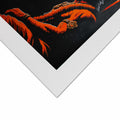 Modern rolled canvas painting of Lord Hanuman in side profile with vibrant orange and black tones.