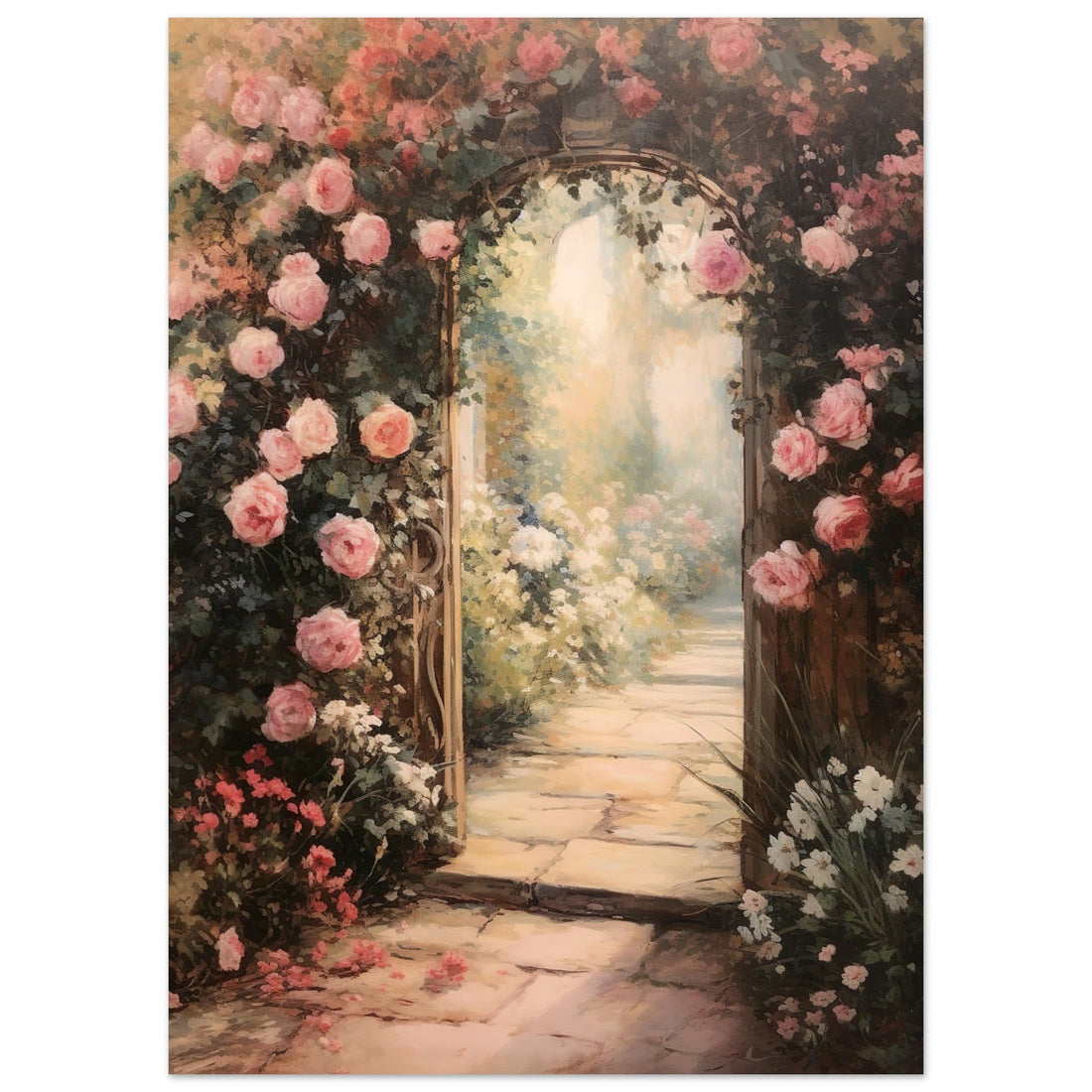 Rose Arbour Wall, Pink Roses Art Print, Vintage Flower print, Vintage Roses, #illieeart