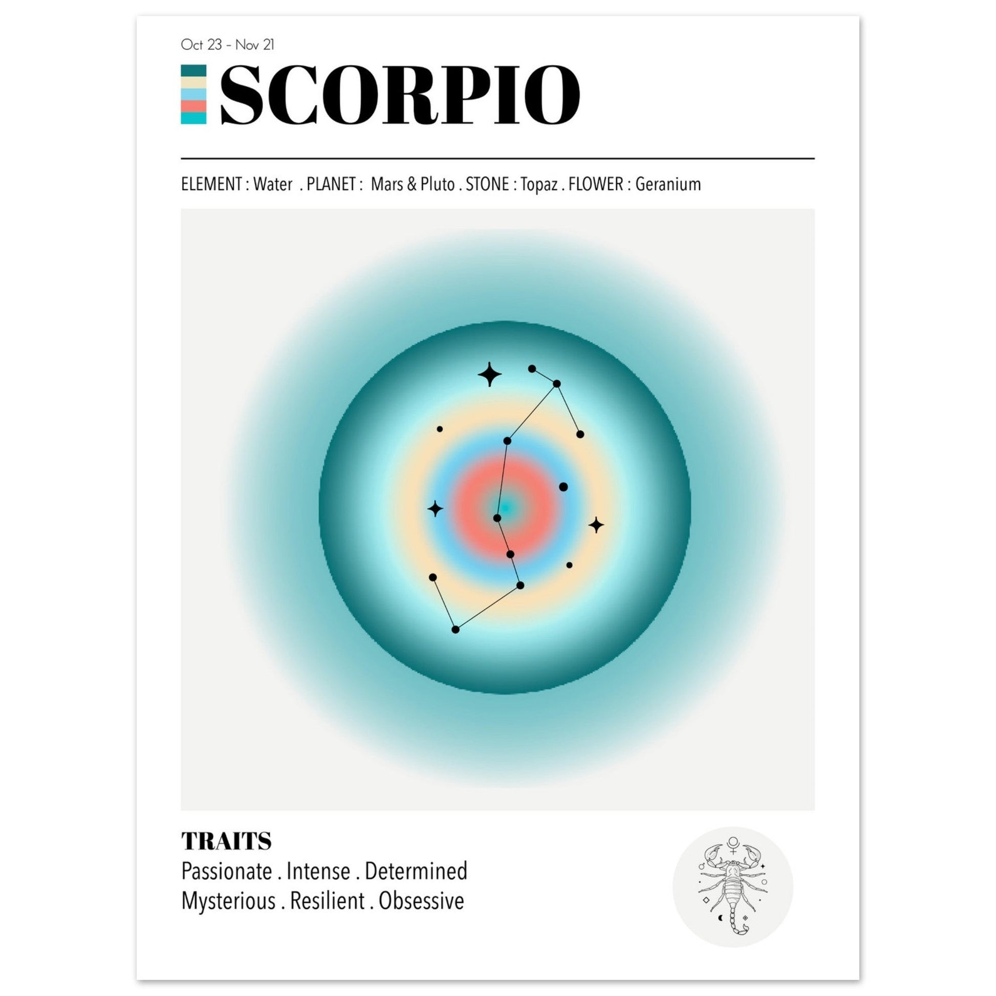 Scorpio - Zodiac Sign, Scorpio Zodiac, Scorpio Aura, Zodiac Sign Print, #illieeart