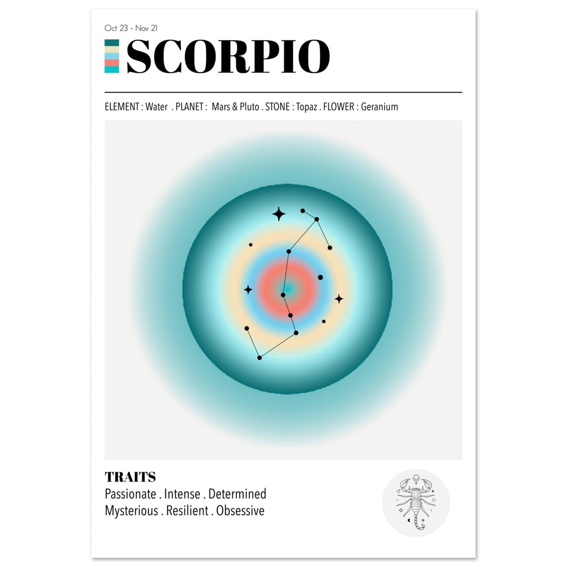 Scorpio - Zodiac Sign, Scorpio Zodiac, Scorpio Aura, Zodiac Sign Print, #illieeart