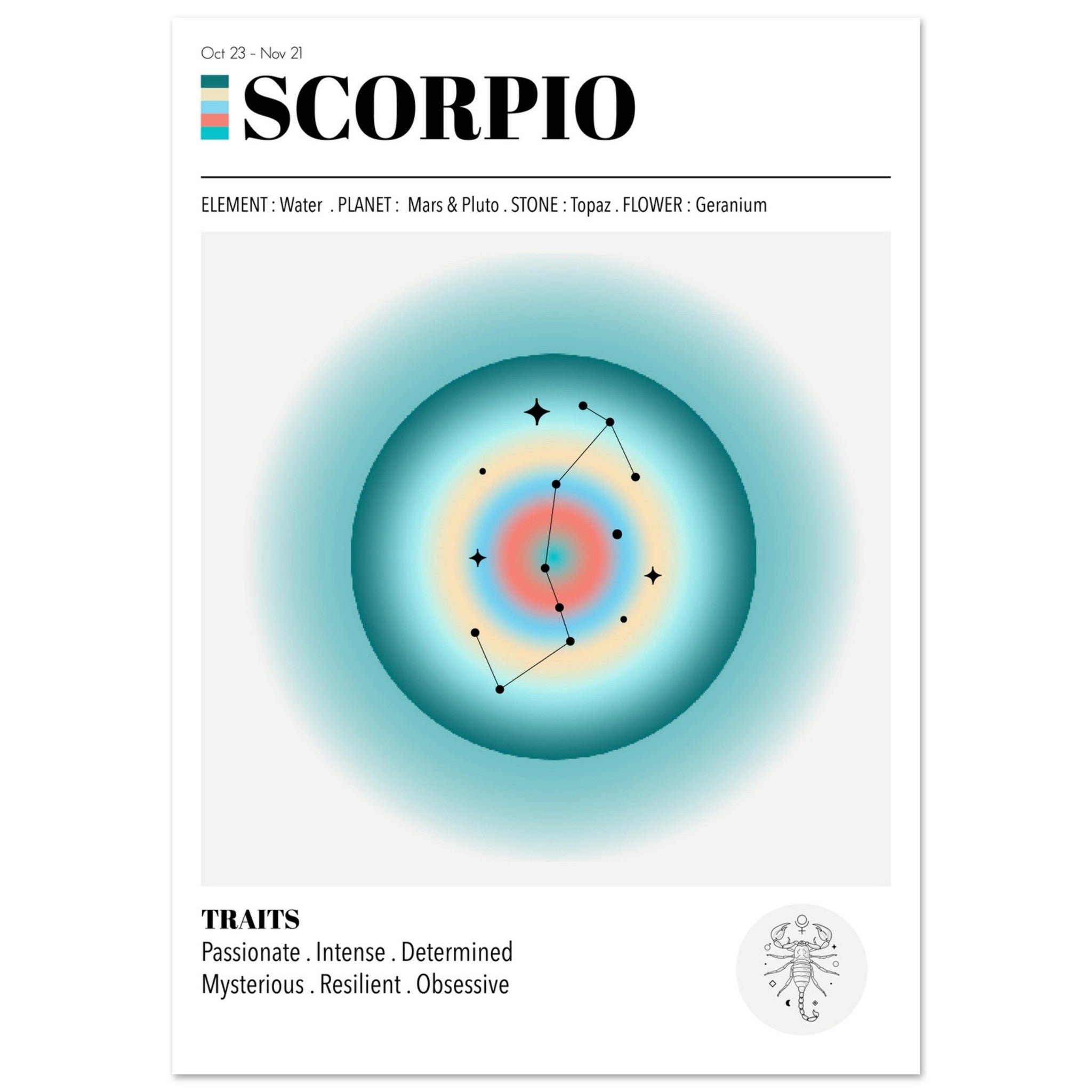 Scorpio - Zodiac Sign, Scorpio Zodiac, Scorpio Aura, Zodiac Sign Print, #illieeart