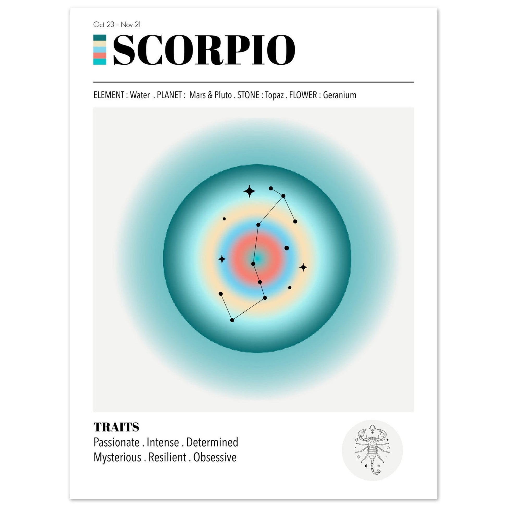 Scorpio - Zodiac Sign, Scorpio Zodiac, Scorpio Aura, Zodiac Sign Print, #illieeart