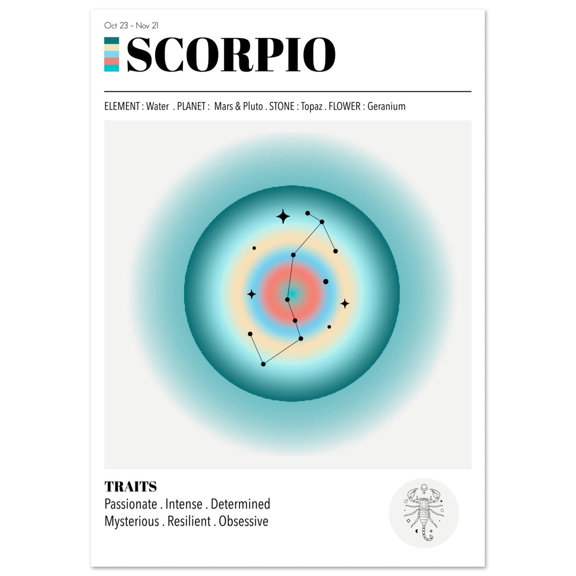 Scorpio - Zodiac Sign, Scorpio Zodiac, Scorpio Aura, Zodiac Sign Print, #illieeart