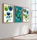 A colour-coordinated set of three mid century modern art prints featuring bold shapes, retro-inspired design and a fresh teal and lime green palette. Perfect for adding a stylish vintage touch to living rooms, bedrooms, offices or gallery walls. Designed to complement modern, retro, and contemporary interiors.