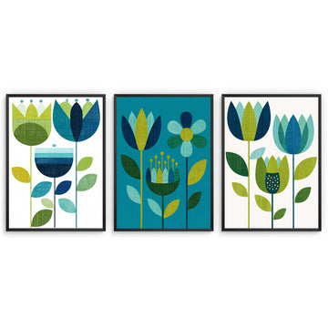 A colour-coordinated set of three mid century modern art prints featuring bold shapes, retro-inspired design and a fresh teal and lime green palette. Perfect for adding a stylish vintage touch to living rooms, bedrooms, offices or gallery walls. Designed to complement modern, retro, and contemporary interiors.