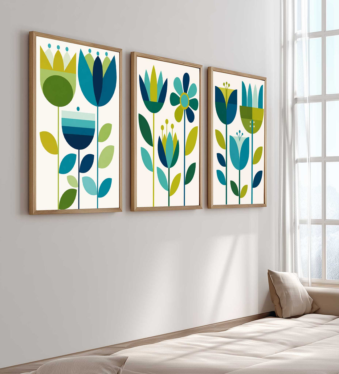 Mid Century Print Teal Tulip Set