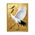 white crane wall art, red crowned crane art, Japanese crane wall art, Asian inspired crane art, gold bird wall art, luxury gold wall art, large crane wall art.