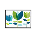 Mid Century Print Blue Green Tulip  Landscape Poster. Available as premium wall art and framed prints.