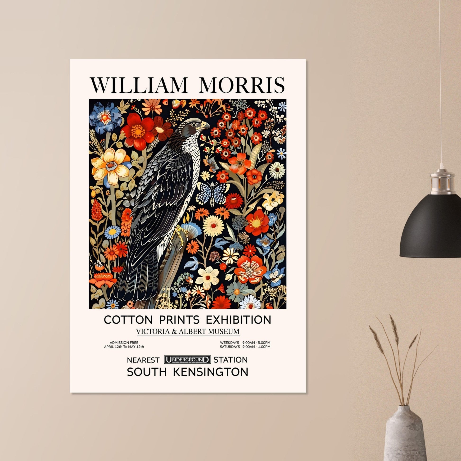 The Falcon And Flowers - William Morris, Falcon, vintage floral art print, william morris, #illieeart