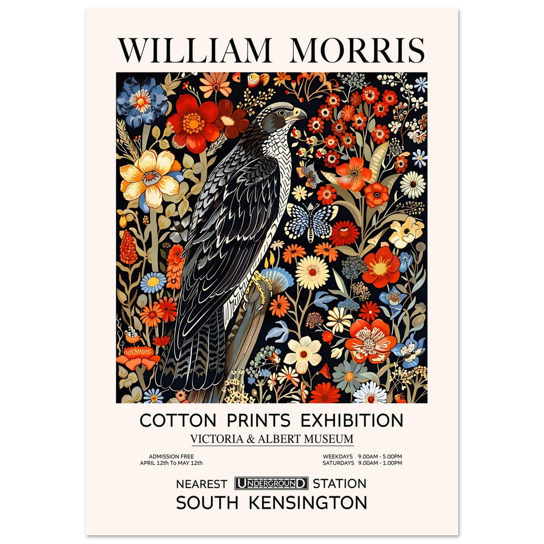 The Falcon And Flowers - William Morris, Falcon, vintage floral art print, william morris, #illieeart