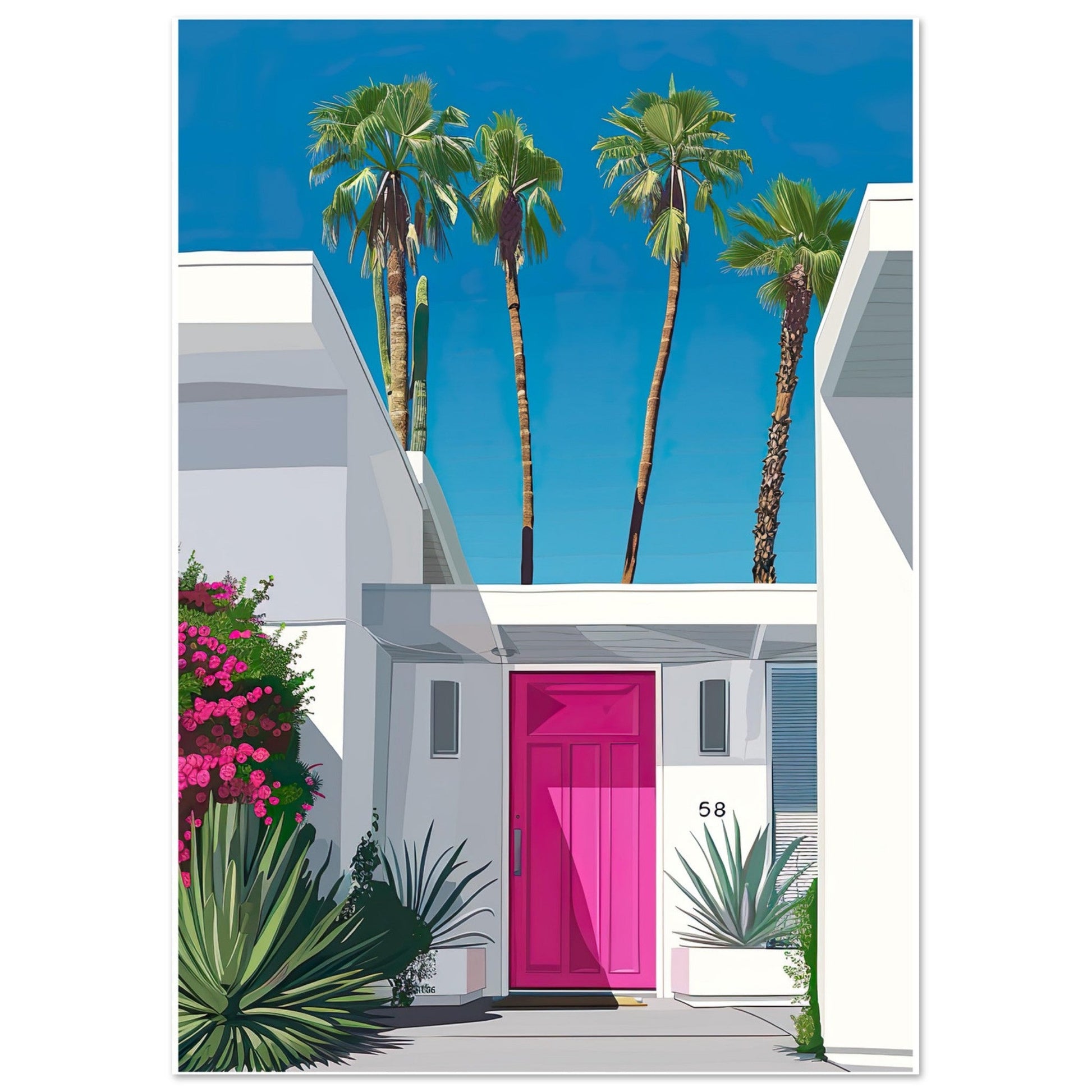 The Pink Door, modern prints, Palm tree Print, The Pink Door, #illieeart