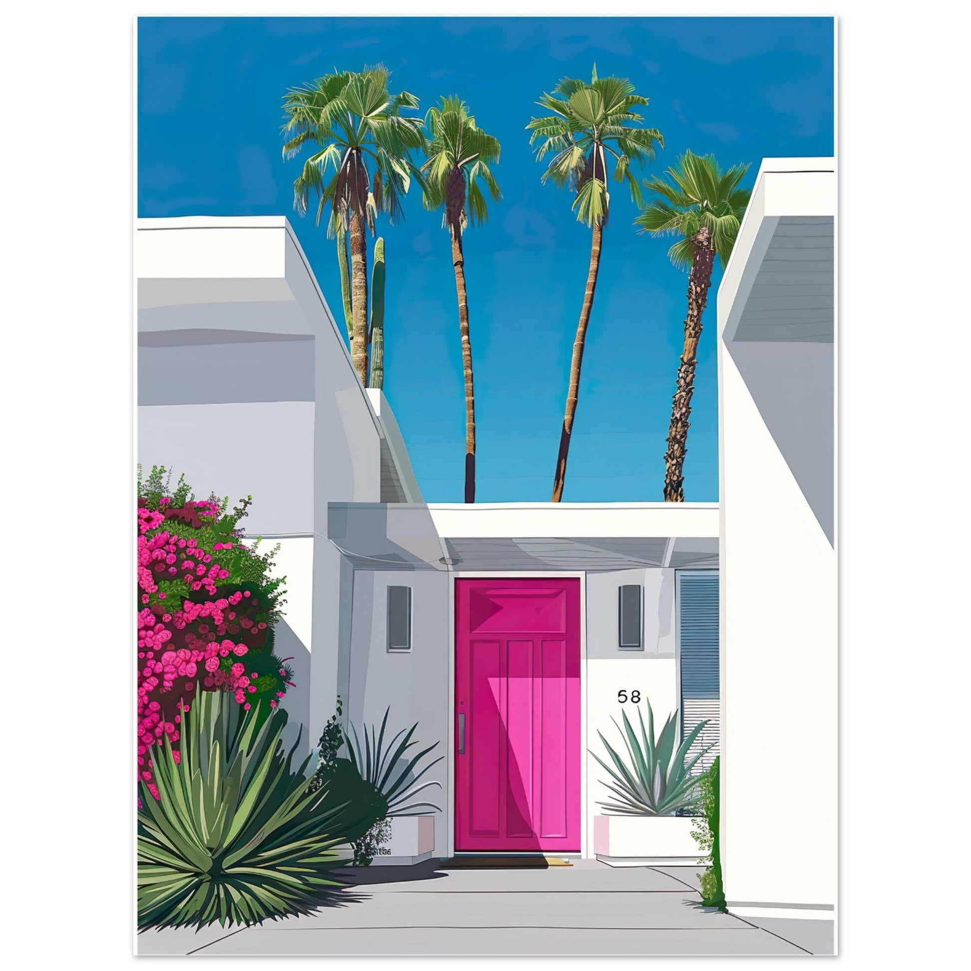 The Pink Door, modern prints, Palm tree Print, The Pink Door, #illieeart
