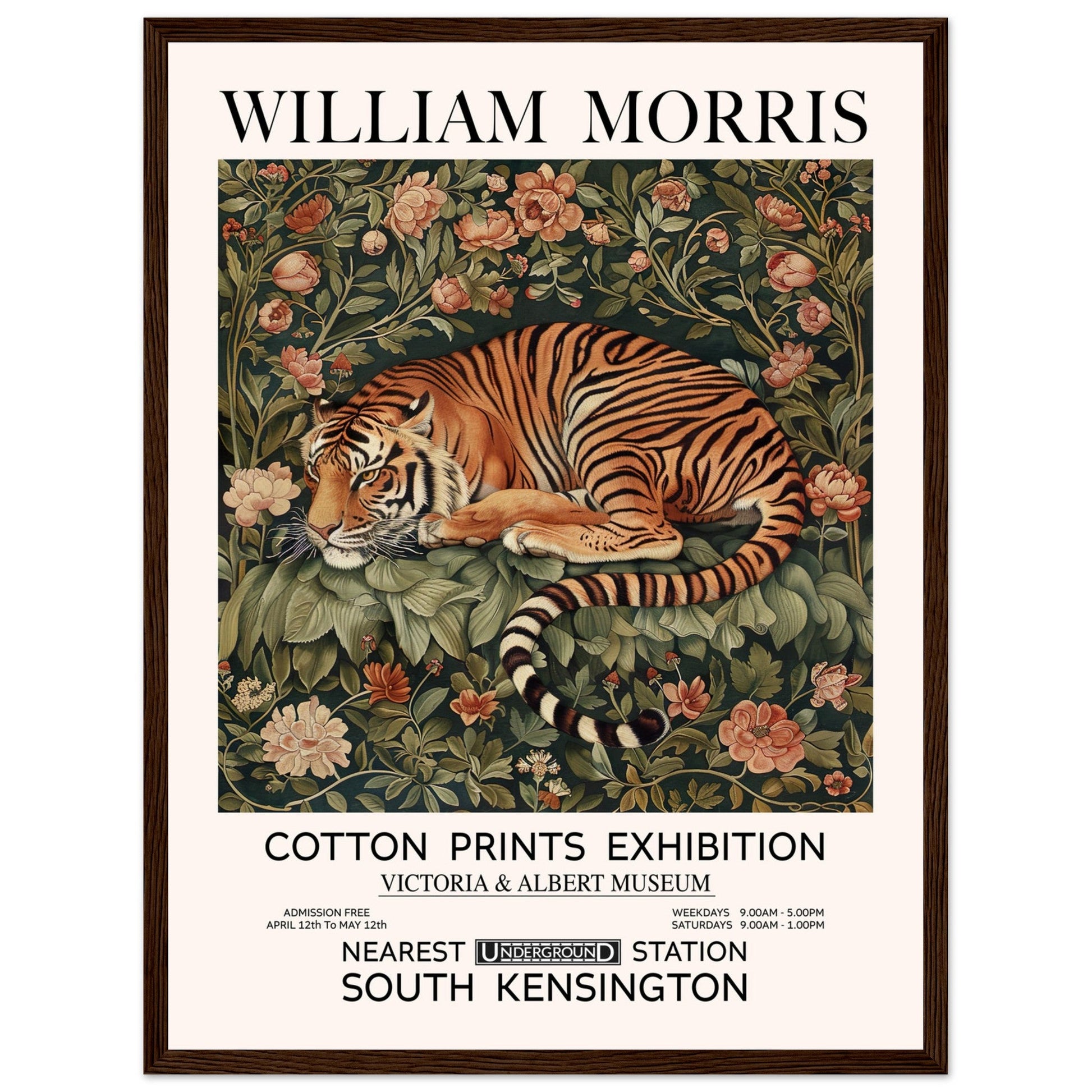 The Tiger In Flowers - Framed Poster, The Tiger In Flowers, Vintage Art print, william morris framed, #illieeart