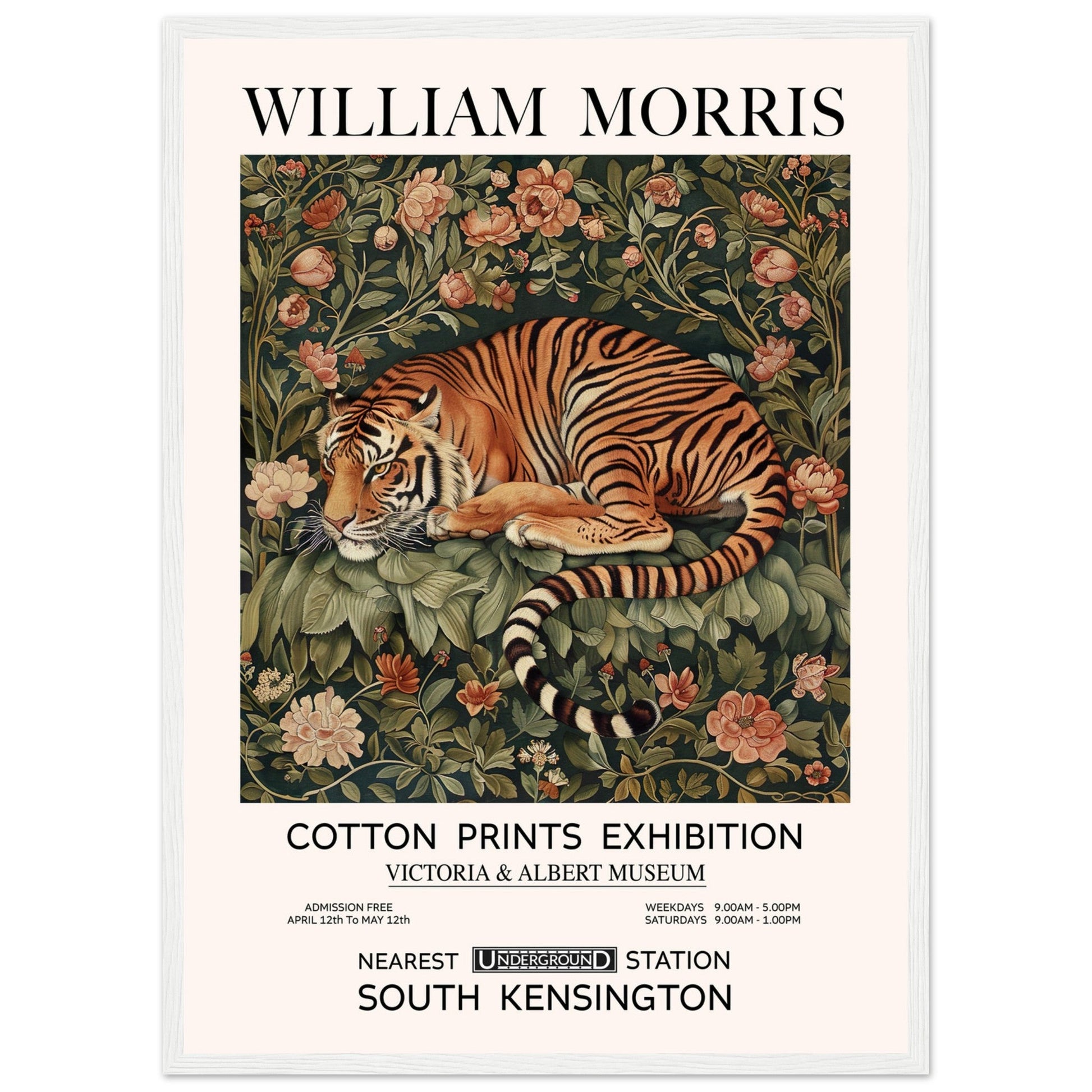The Tiger In Flowers - Framed Poster, The Tiger In Flowers, Vintage Art print, william morris framed, #illieeart