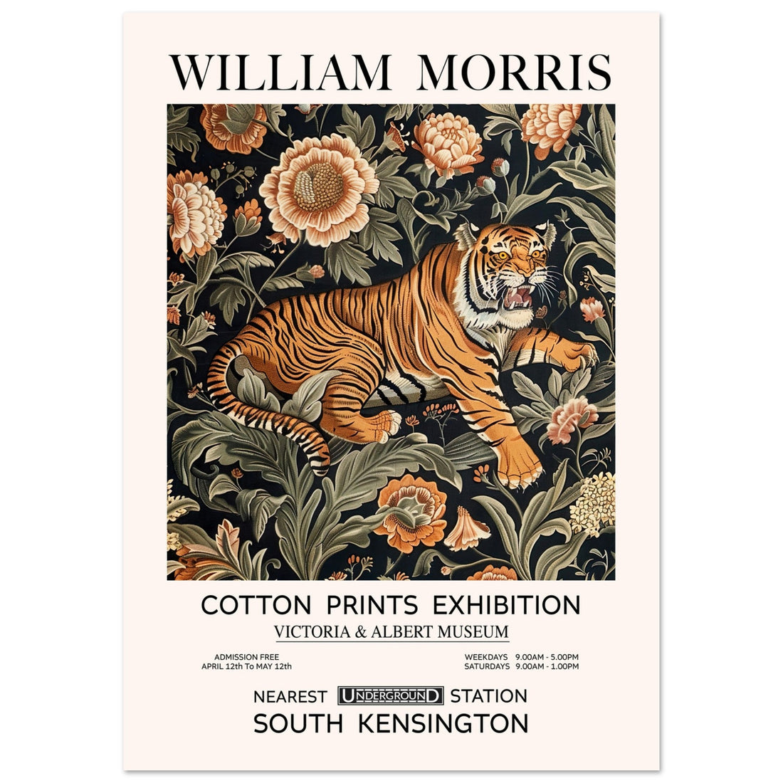 Tiger in Flowers - William Morris, Tiger in Flowers, Vintage Tiger Print, William Morris Art, #illieeart