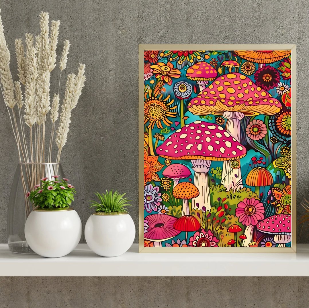 Trippy Mushroom, botanical art print, Mushroom Art Print, Trippy Mushroom Art, #illieeart