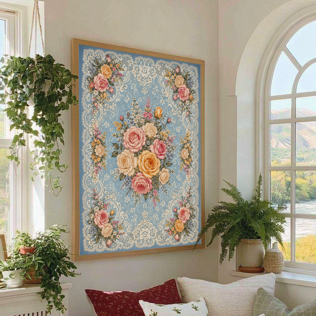 Victorian Blue Lace Wall Art Floral Print
