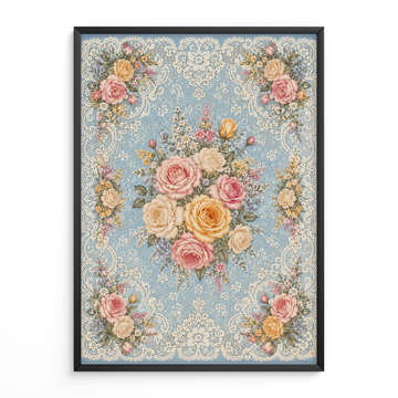 Victorian Blue Lace Wall Art Floral Print