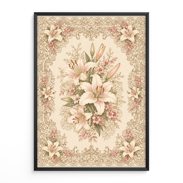 Victorian Lace Wall Art White Lily Print
