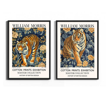  Vintage tiger  In jungle  Print set of 2 tiger surrounded by floral motifs 
