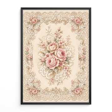 Victorian Lace Wall Art Pink Rose Print