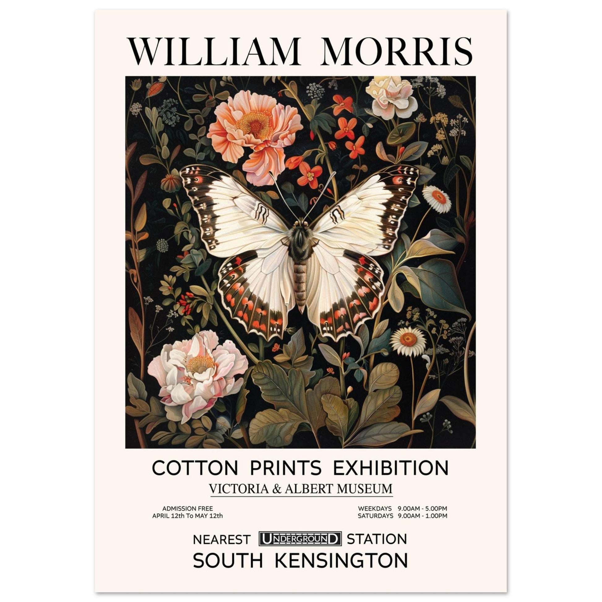 White Butterfly In Flowers - William Morris, vintage, White Butterfly In Flowers, william morris, #illieeart