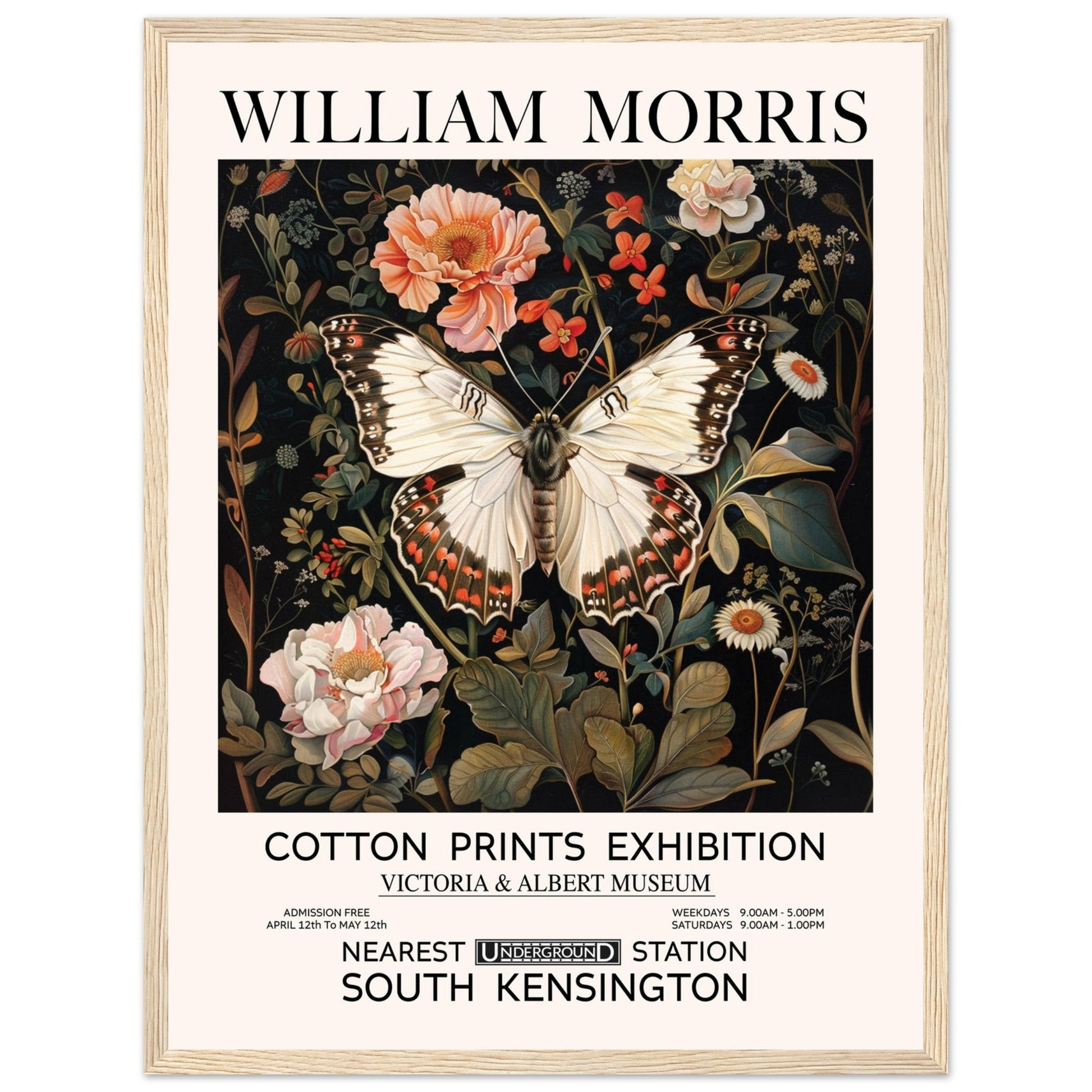 White Butterfly And Flowers - William Morris, Black and white, william morris, william morris framed, #illieeart