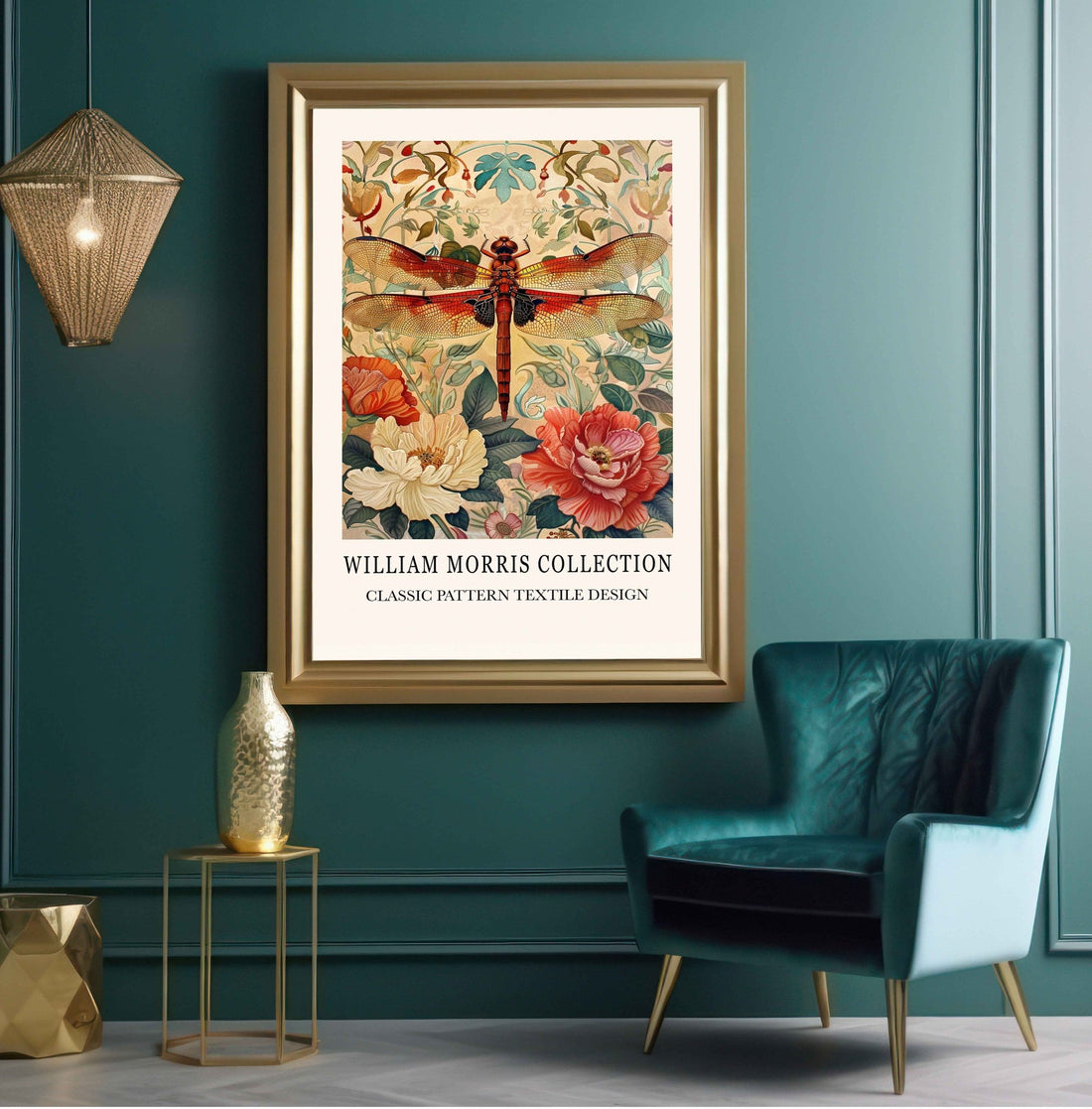 Golden Dragonfly Print | Vintage William Morris Art | Luxury Prints