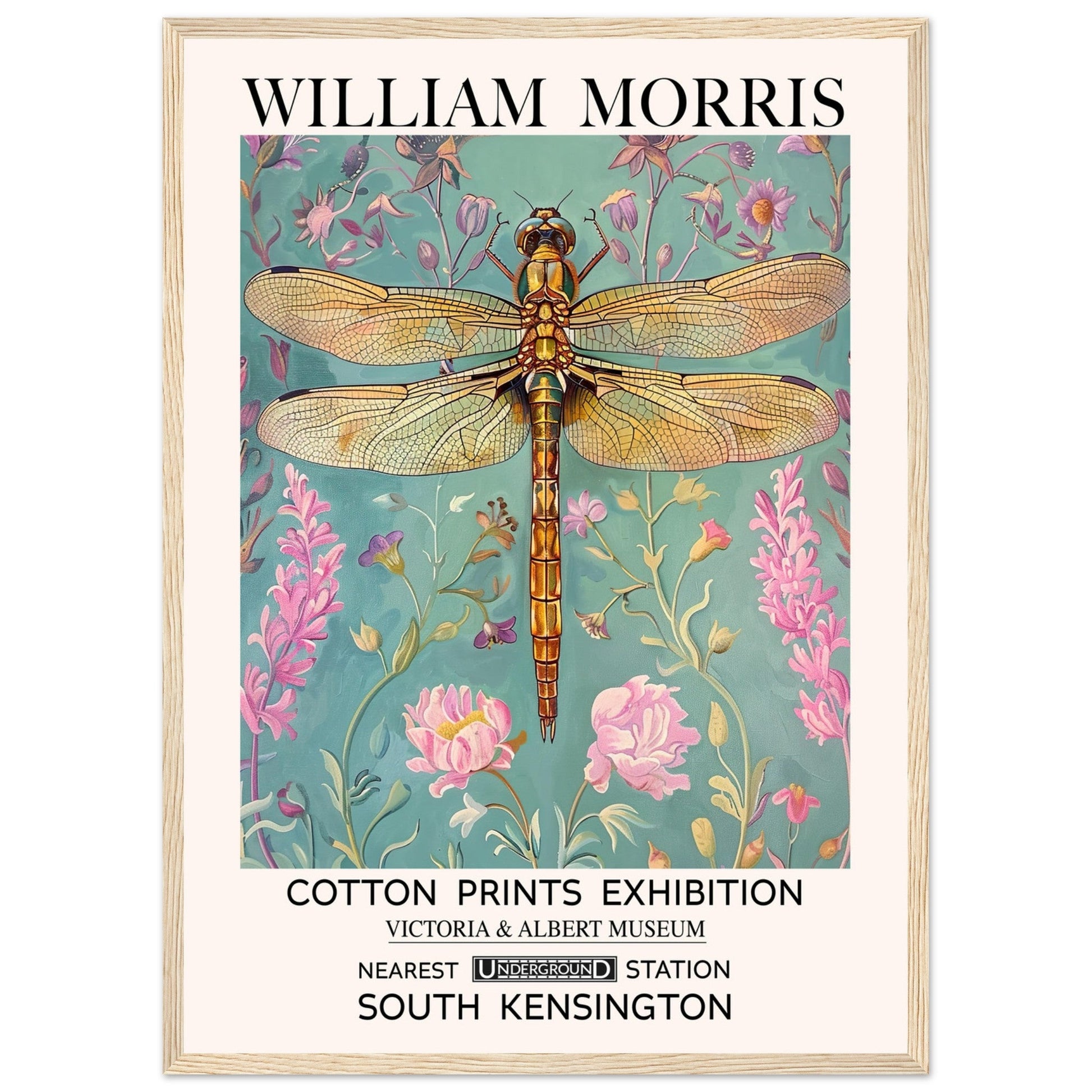 William Morris Framed Print - The Dragonfly, Blue, Floral Background, Framed Art print, #illieeart