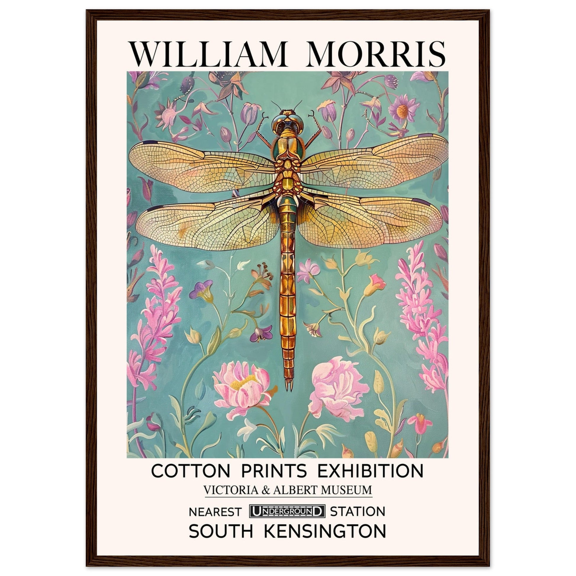 William Morris Framed Print - The Dragonfly, Blue, Floral Background, Framed Art print, #illieeart