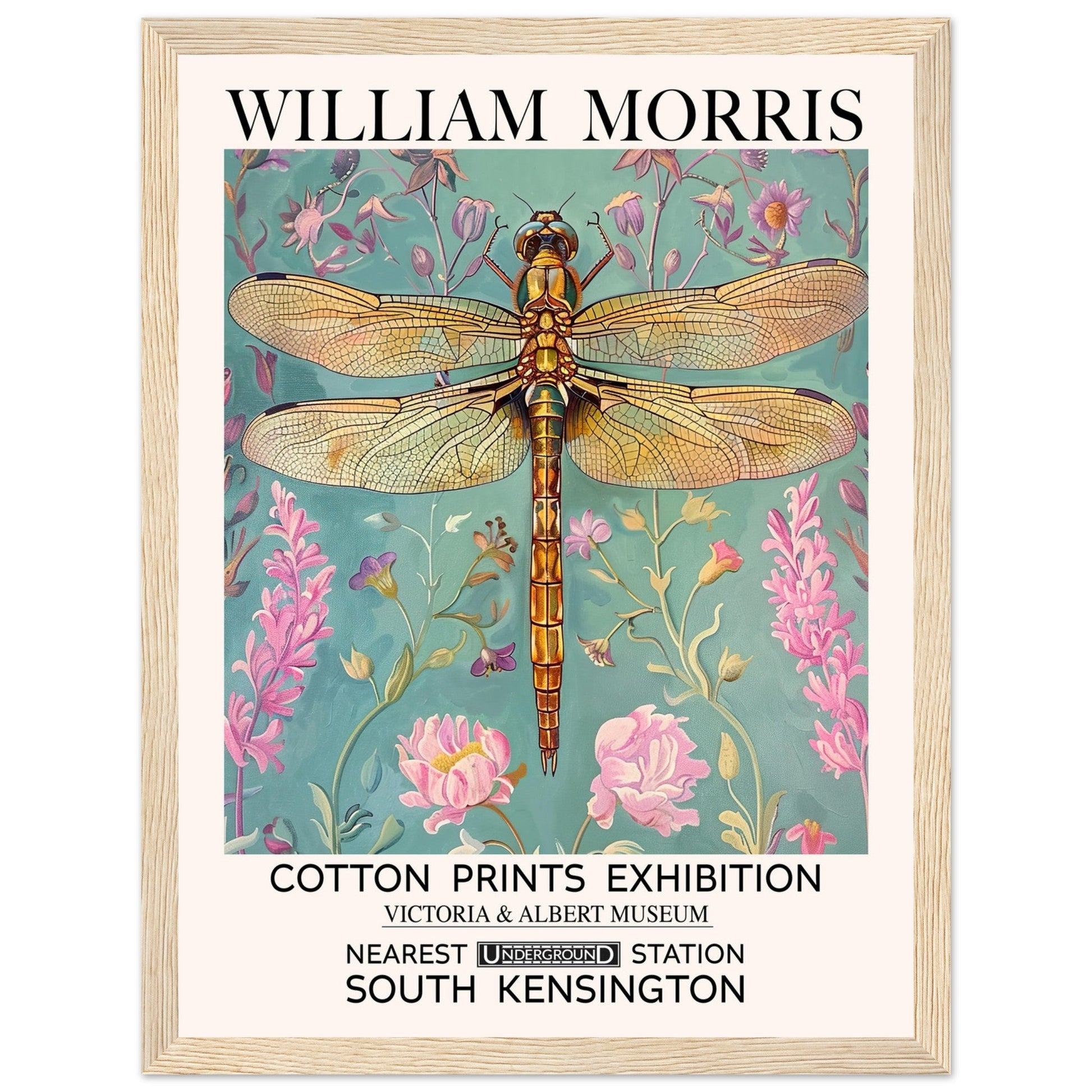 William Morris Framed Print - The Dragonfly, Blue, Floral Background, Framed Art print, #illieeart