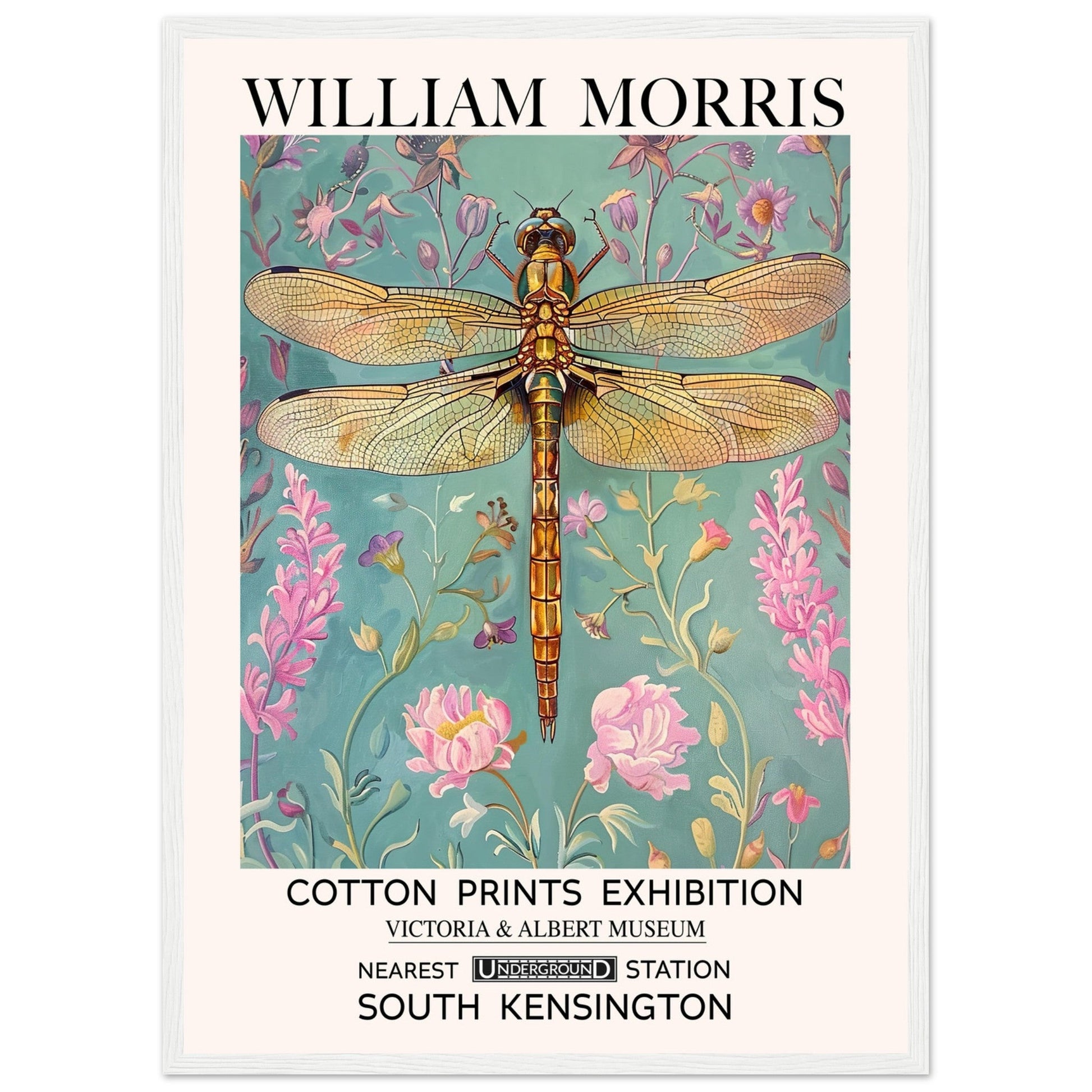 William Morris Framed Print - The Dragonfly, Blue, Floral Background, Framed Art print, #illieeart