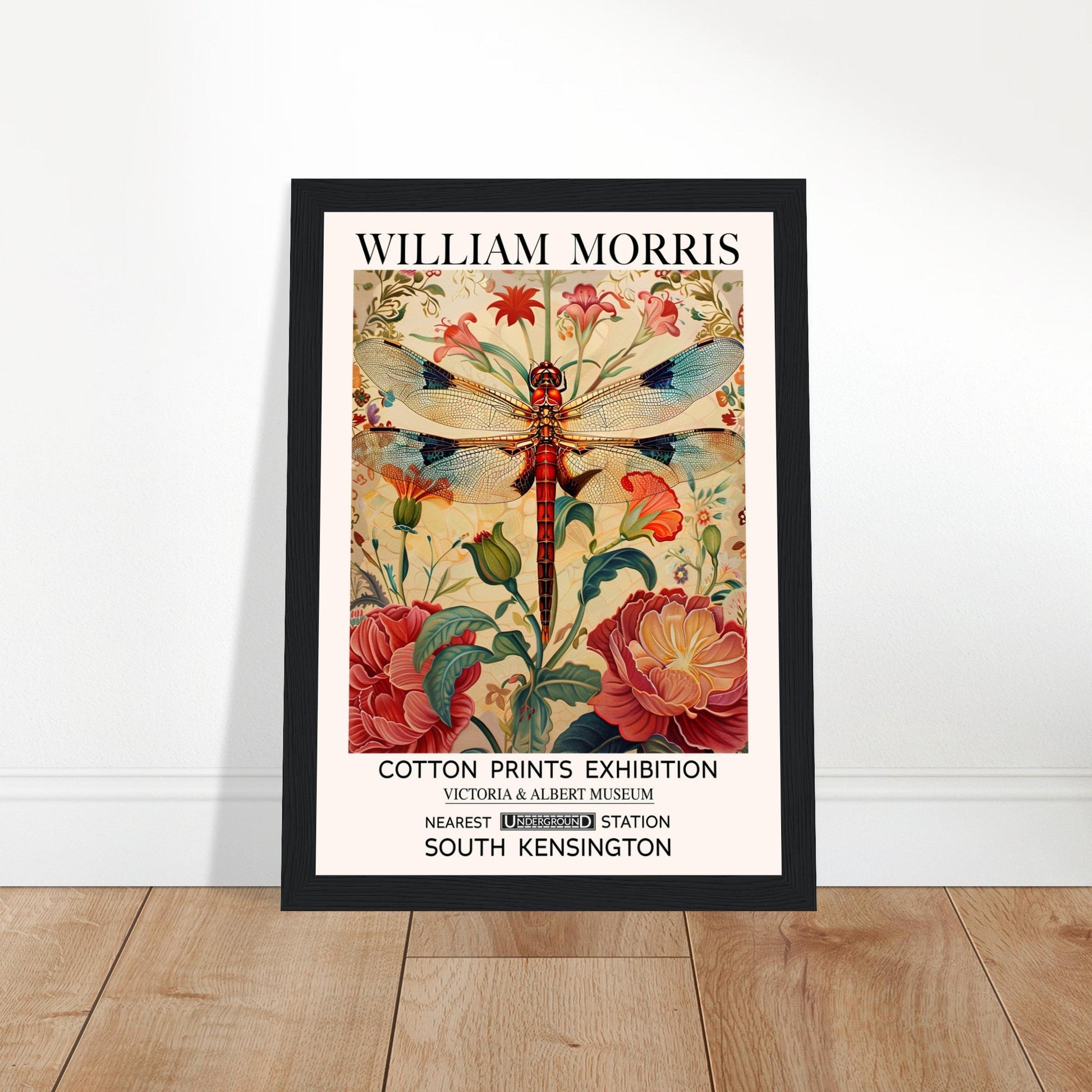 William Morris Framed Print - The Dragonfly, cream, Floral Background, Framed Art print, #illieeart