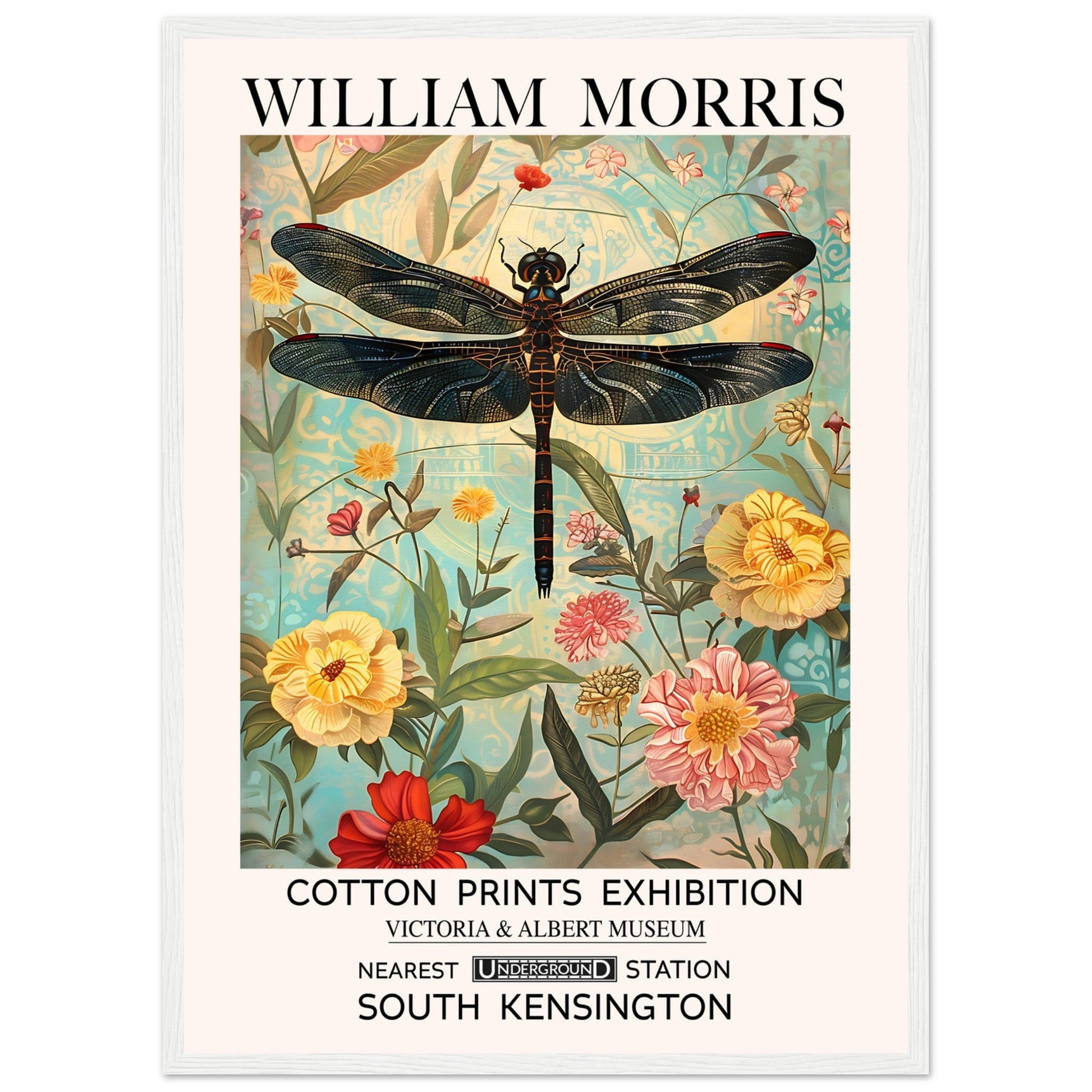 William Morris Framed Print - The Dragonfly, Floral Background, Framed Art print, yellow, #illieeart