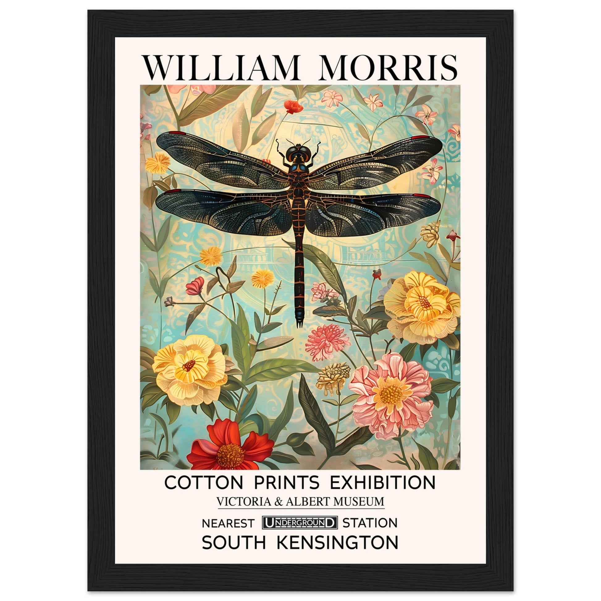 William Morris Framed Print - The Dragonfly, Floral Background, Framed Art print, yellow, #illieeart