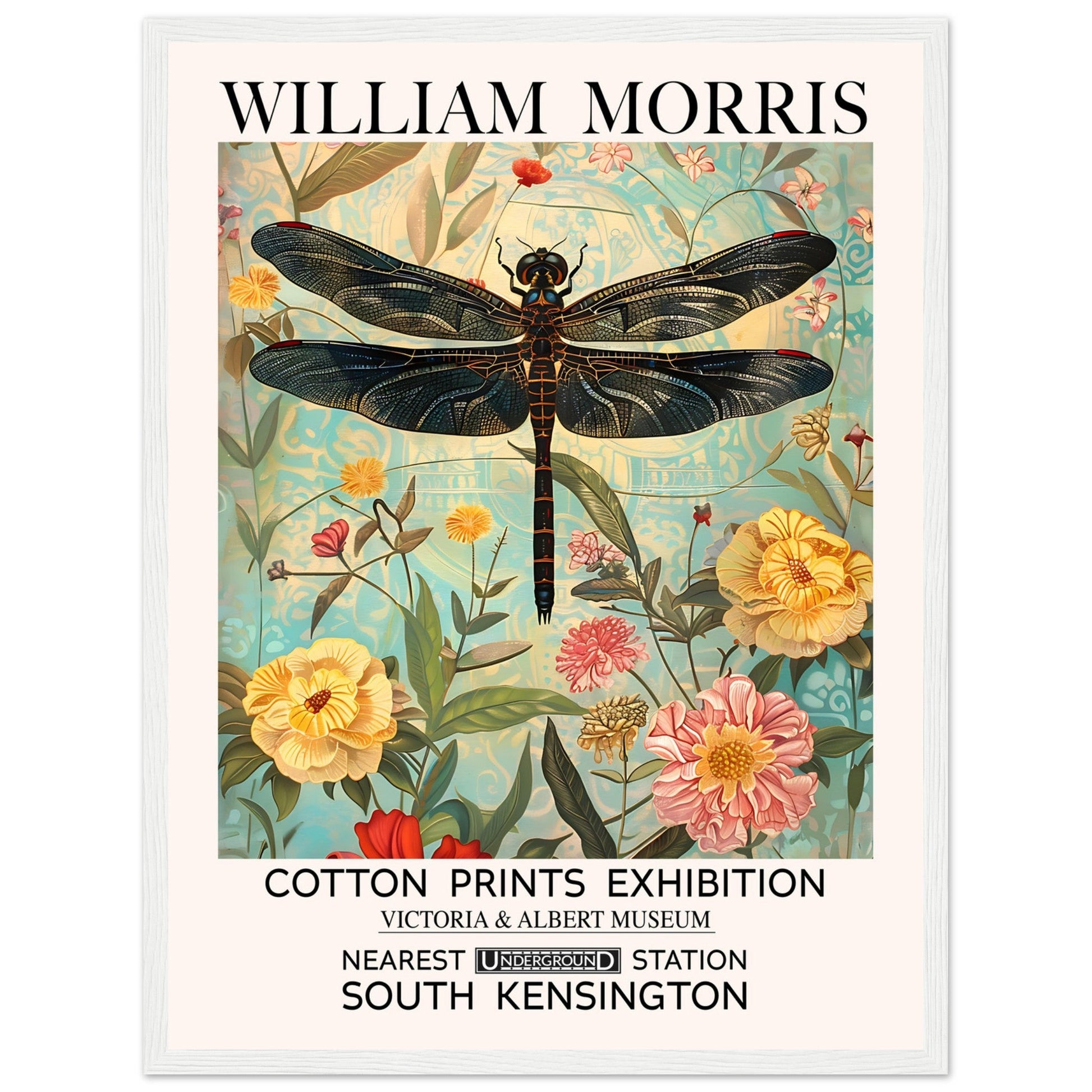 William Morris Framed Print - The Dragonfly, Floral Background, Framed Art print, yellow, #illieeart