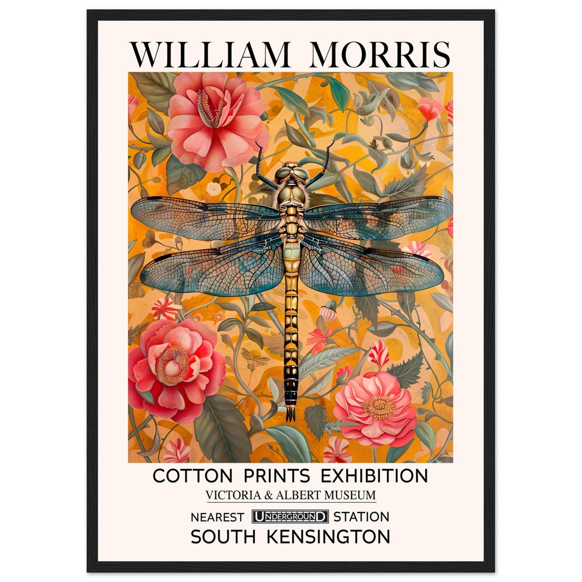 William Morris Framed Print - The Dragonfly, Floral Background, Framed Art print, yellow, #illieeart