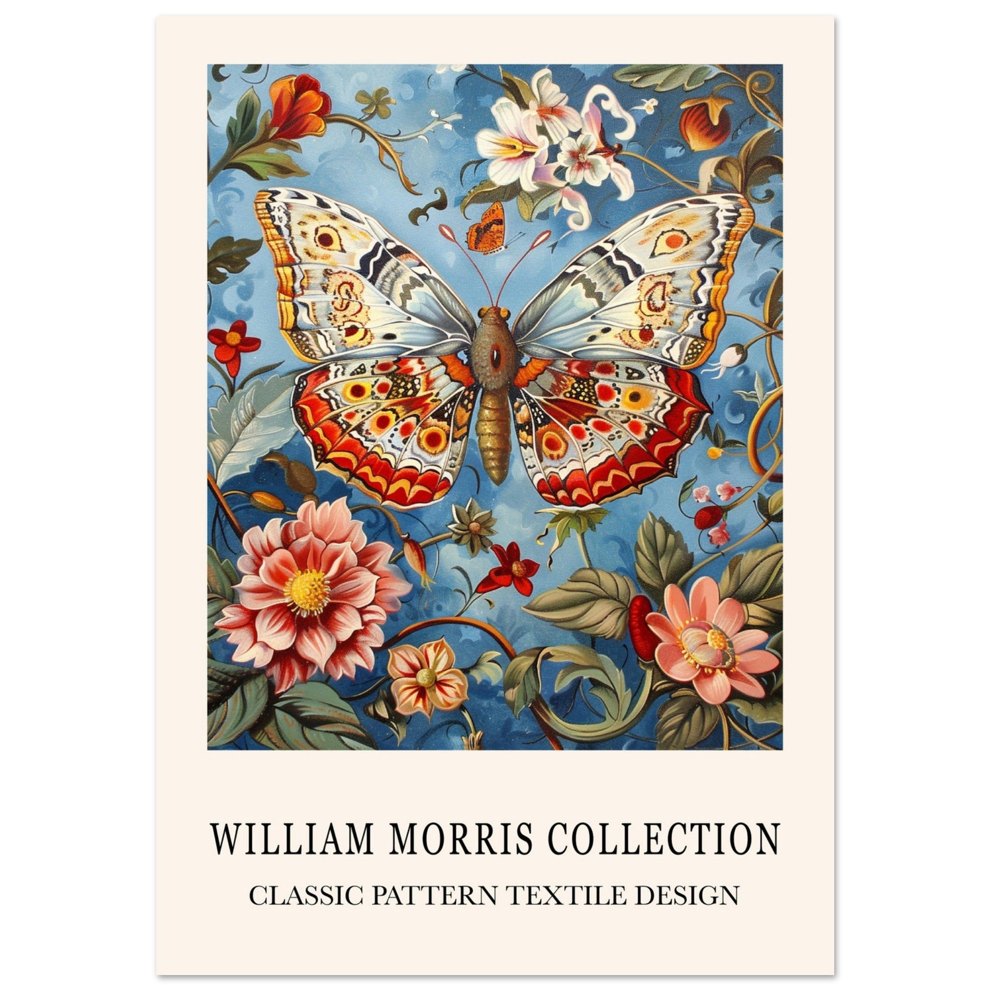 Butterfly And Flowers - William Morris, animal, Arts & Crafts, Blue, #illieeart