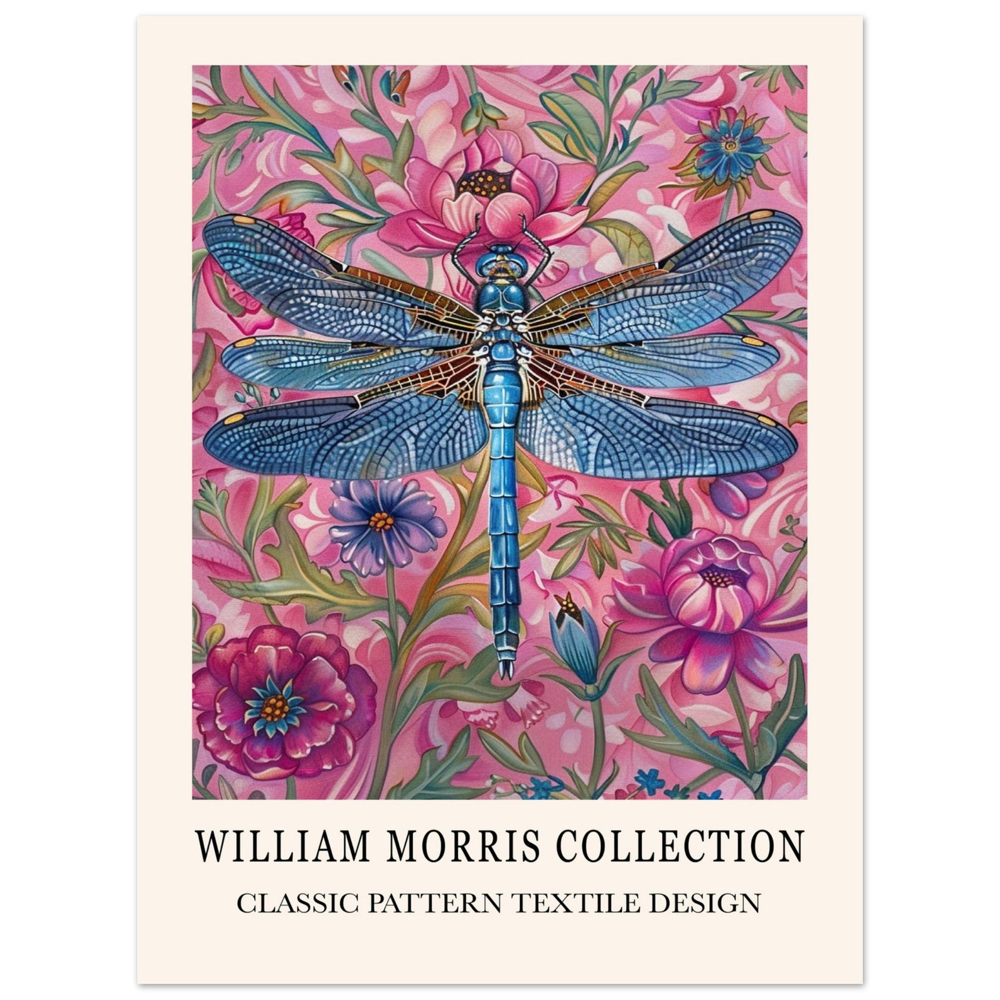 Blue Dragonfly - William Morris Art Print, animal, Arts & Crafts, Blue, #illieeart