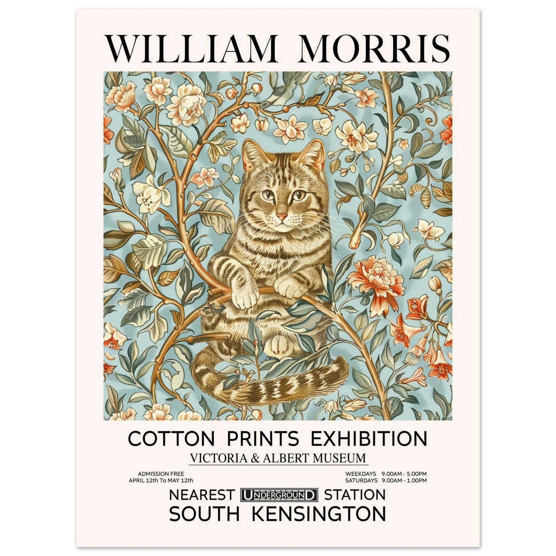 Cat And Flowers - William Morris, animal, ART NOUVEAU MORRIS, Arts & Crafts, #illieeart