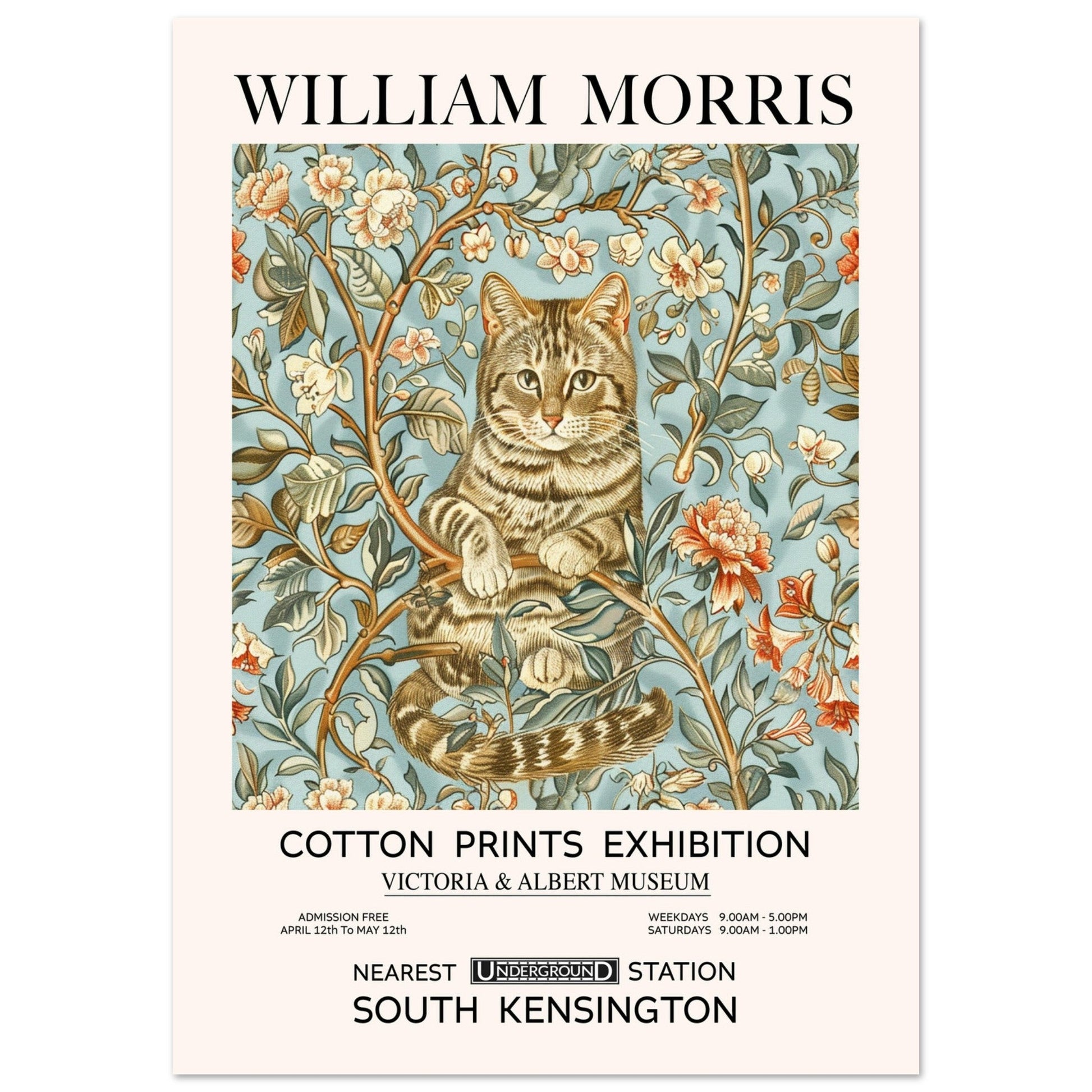 Cat And Flowers - William Morris, animal, ART NOUVEAU MORRIS, Arts & Crafts, #illieeart