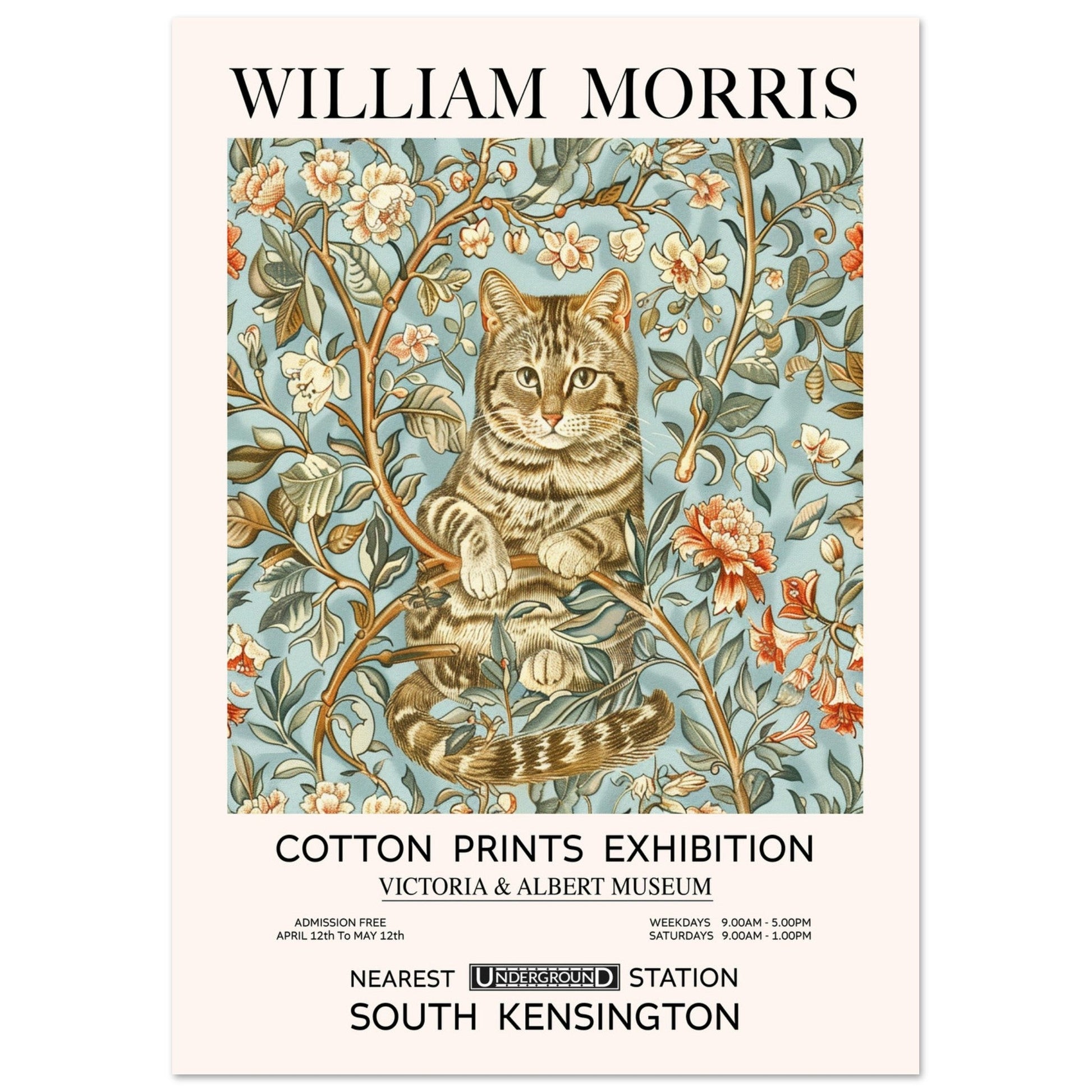 Cat And Flowers - William Morris, animal, ART NOUVEAU MORRIS, Arts & Crafts, #illieeart